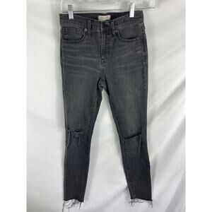 Madewell 9" High Rise Skinny Jeans in Black Sea Raw Hem Distressed Boho 26